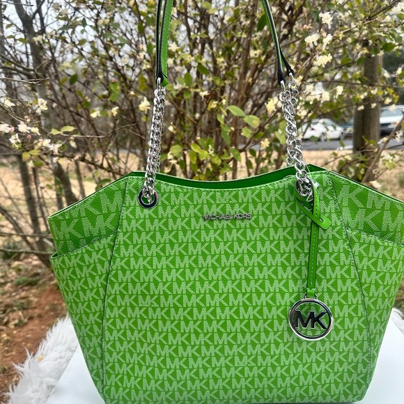 Michael Kors purse Jet Set Travel Large Chain Shoulder Strap Jungle Green logo - Picture 1 of 13